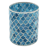 Blue Mosaic Glass Cylinder Candle Holder, 6"