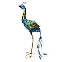 Green & Blue Metal Peacock Outdoor Garden Statue, 35.5"
