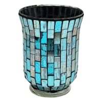 Blue Mosaic Glass Candle Holder, 6"