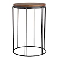 Wooden Top & Black Metal Plant Stand, Medium