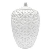 White Textured Ginger Ceramic Jar, 13"