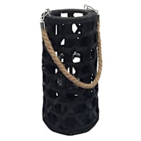 Black Wood Cutout Lantern with Rope Handle, 12"