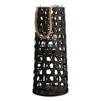 Black Wood Cutout Lantern with Rope Handle, 20"