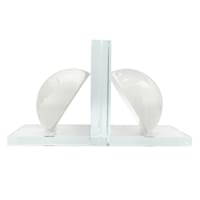 2-Piece White Crystal Semicircle Bookends Set, 5"