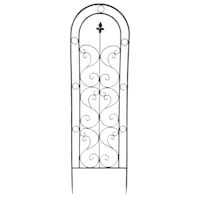 Antique Grey Metal Fleur-De-Lis Scroll Garden Trellis, 54"