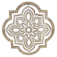 Quatrefoil Flower Shaped Wooden Medallion Wall Decor, 17"