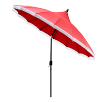 Red Dome Round Crank & Tilt Outdoor Patio Umbrella with Fringe, 9'