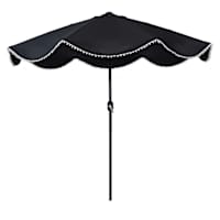 Black Crank & Tilt Round Patio Umbrella with Pom-Pom Fringe, 9'