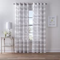 Dakota Light Grey Textured Striped Sheer Grommet Curtain Panel, 95"