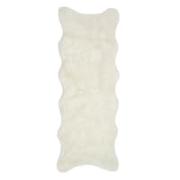 (C151) Grayson Shaped Ivory Faux Fur Shag Runner, 2x7