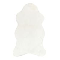 (C151) Grayson Shaped Ivory Faux Fur Shag Area Rug, 5x7