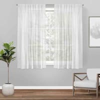 Belgian White Linen Rod Pocket Sheer Grommet Curtain Panel, 63"
