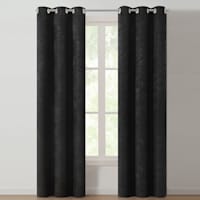 Leeds Black Woven Blackout Grommet Curtain Panel, 84"