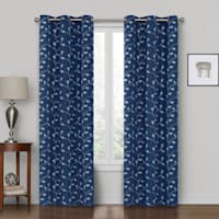 Rockwell Navy Embroidered Blackout Grommet Curtain Panel, 84"