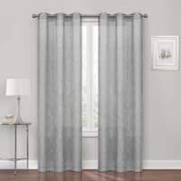 Cayman Grey Embroidered Sheer Grommet Curtain Panel, 84"