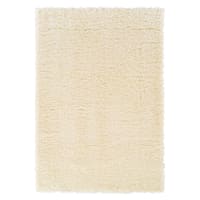 (C152) Solid Ivory Shag Area Rug, 5x7