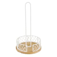 White Iron Chicken Wire & Mango Wood Paper Towel Holder