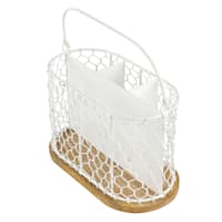 Iron Chicken Wire Utensil Caddy with Mango Wood Base