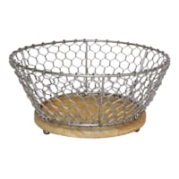 Iron Chicken Wire Basket with Mango Wood Base, Small