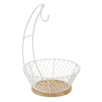 White Iron Chicken Wire Weave & Mango Wood Banana Holder & Fruit Basket