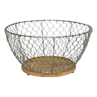 Iron Chicken Wire Basket with Mango Wood Base, Large