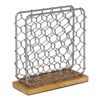 Iron Chicken Wire Napkin Holder with Mango Wood Base