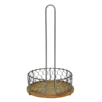 Iron Chicken Wire Paper Towel Holder with Mango Wood Base