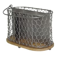 Iron Chicken Wire Weave Utensil Caddy with Mango Wood Base