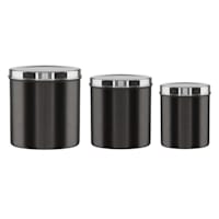 Set of 3 Black Nickel Metal Canister with Silver Lid