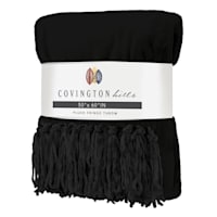 Black Fringe Plush Throw Blanket 50x60