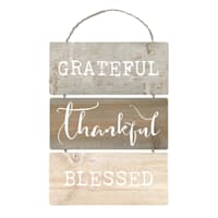Grateful, Thankful, Blessed Wooden Hanging Wall Sign, 8x10