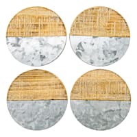 Set of 4 Round Wood & Metal Coasters