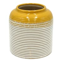 Yellow & White Striped Ceramic Vase, 6"