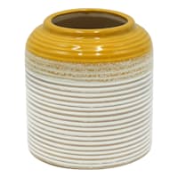 Yellow & White Striped Ceramic Vase, 5"