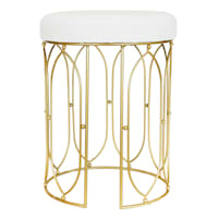 Arca Glazed Gold Wire Vanity Stool & Padded White Faux Leather Seat