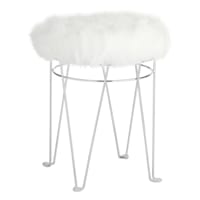 Rion Chrome Wire Vanity Stool & Padded White Faux Fur Seat