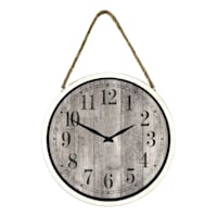 Hanging White Round Plank Wall Clock, 16"