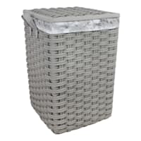 Woven Band Laundry Hamper with Lid & Removable Liner, Dark Grey