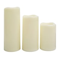 Set of 3 Ivory LED Pillar Candles, 6"/8"/10"