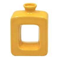 Yellow Square Cutout Ceramic Vase, 6"