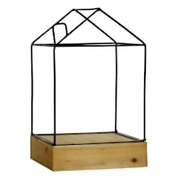 Metal Wood Open House Candle Holder, 12"