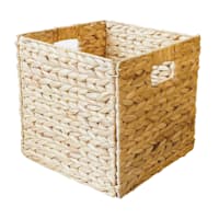 Natural Arrow Weave Water Hyacinth Folding Storage Basket, 10.5"