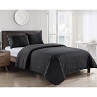 3-Piece Black Ettori Stitch Quilt Set, King