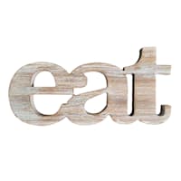 Eat Cutout Whitewashed Wooden Wall Sign, 13x6