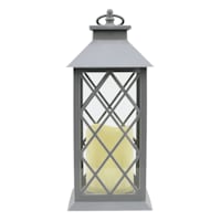Grey LED Lantern with 6 Hour Timer, 12"