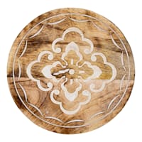 Medallion Etched Wood Trivet with Scalloped Edge, 8"