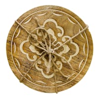 Set of 4 Etched Medallion Patterned Wood Coasters, 3.9"