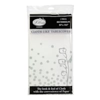 Lillian Table Settings White with Silver Confetti Cloth-Like Table Cover, 54x102
