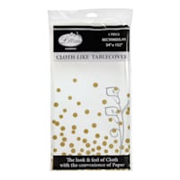 Lillian Table Settings White with Gold Confetti Cloth-Like Table Cover, 54x102