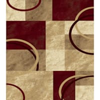 (B645) Superior Burgundy & Tan Geometric Area Rug, 7x10